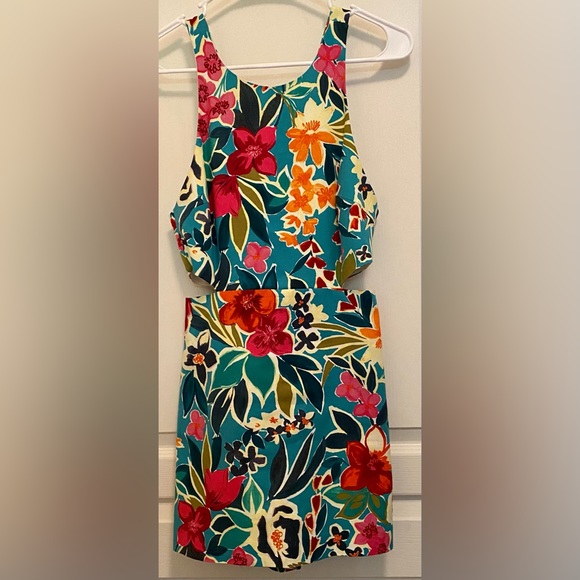 ZARA Tropical Floral Sleeveless Romper Mini Play Dress w Cut Out at Waist - Picture 2 of 11